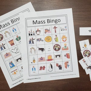 50 Cartões de Bingo de Missa Católica - Ilustrado
