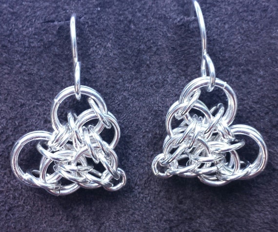 Persian Heart Chainmail Earrings - Sterling Silver