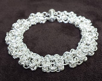 Unique Celtic Labyrinth Chainmail Bracelet with Slide Lock Clasp - Custom Sized for You