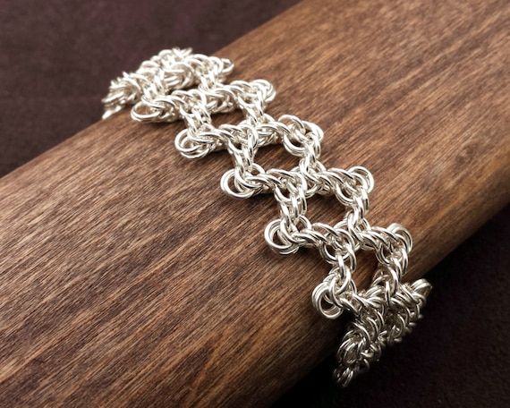 Handmade Byzantine Web Chainmail Bracelet with Slide Lock Clasp