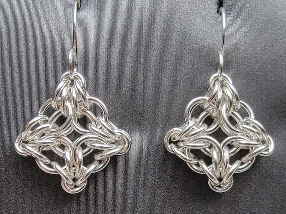 Handmade Chainmail Earrings in Unique Celtic Labyrinth Pattern