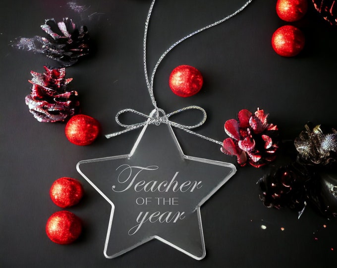 Engraved 3 1/4" Clear Star Glass Ornament with Silver String, Perfect for Custom Holiday Decor and Cherished Keepsake Gifts