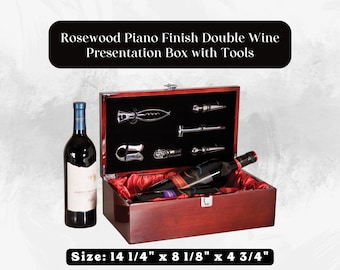 Rosewood Wine Bottle Box, Double Wine Presentation Box With Tools, Custom Engraved Wine Set, Wine Accessories, Wine Lover Gift