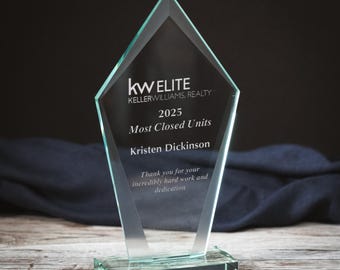 Personalized Diamond Glass Award Trophy: Realtor & Corporate Recognition