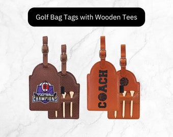 Golf Bag Tag, Sports Bag Tag with Golf Tees, Leather Name Tag, Suitcase Tag, Unique Travel Accessories, Golf Gift