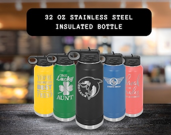 Custom Bottle, Stainless Steel Insulated Bottle, 32 Oz Engraved Bottle, Sport Bottle, Unique Water Bottle, Engraved Gift