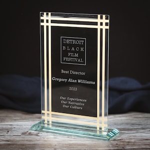 Personalized Glass Award with Border - Custom Modern Glass Trophy - Elegant Glass Border Plaque, Premium Packaging