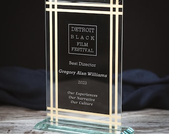 Personalized Glass Award: Custom Engraved Modern Trophy