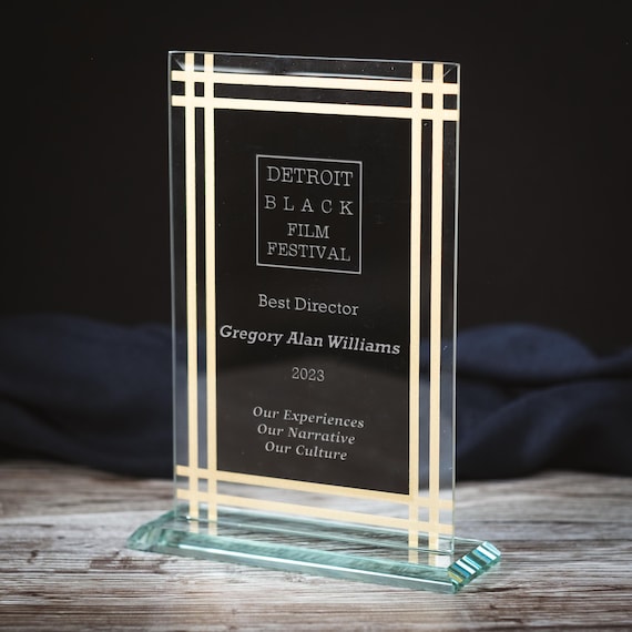 Personalized Glass Award: Custom Engraved Modern Trophy