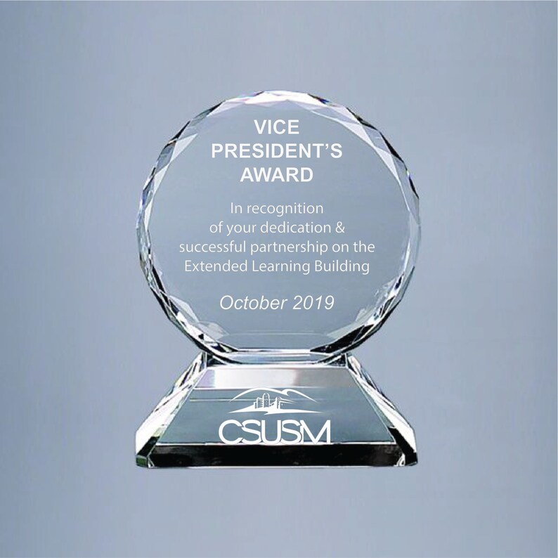 Engraved Round Crystal Award Deep Etched Trophies Retirement Etsy