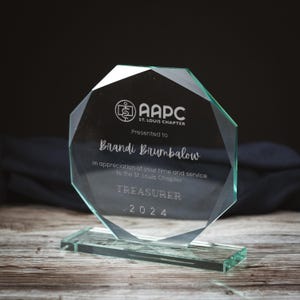 Personalized Employee Crystal Awards, Octagon Jade Glass Award, Personalized Jade Trophy - Elegant Glass Recognition Plaque with premium box
