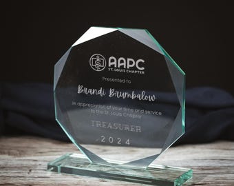 Custom Engraved Octagon Clear Glass Award | 6”, 6.5”, or 7.5” Glass Trophy | Personalized Recognition Plaque