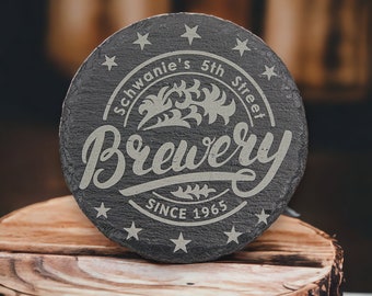 Engraved Stone Coaster, 4” Round Slate Coaster, Custom Drink Coaster, Handmade Table Coaster, Personalized Kitchen Decor