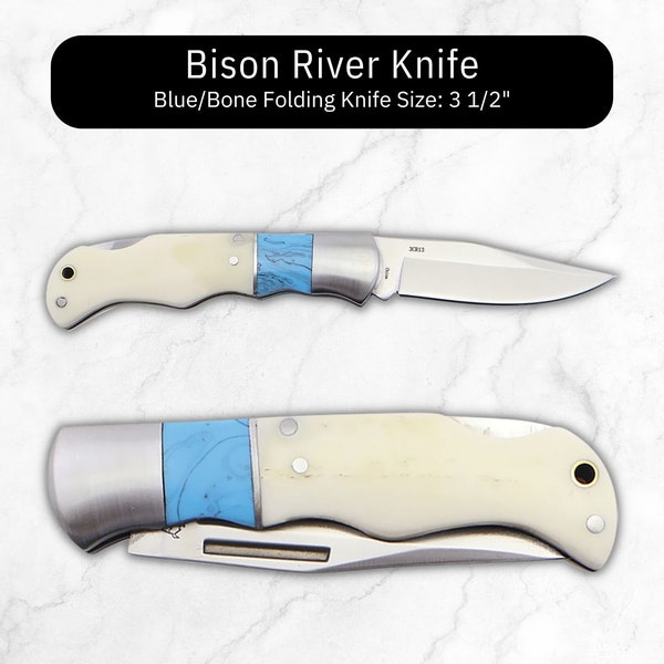 Folding Knives, Blue Bone Folding Knife, Handmade Camping Knives, Groomsmen Pocket Knife, Engraved Hunting Knife