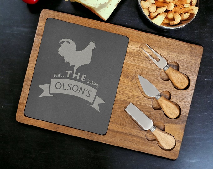 Custom Cheese Board, Laser Engraved Cheese Knife Board, Personalized Charcuterie Board Set, Charcuterie Utensils for Kitchen Decor