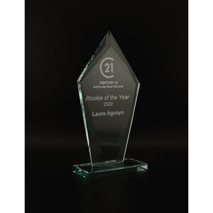 Engraved Diamond Glass Award - Engraved Appreciation Awards - Personalized Retirement Awards - Etched Sales Award - Custom End of the Year