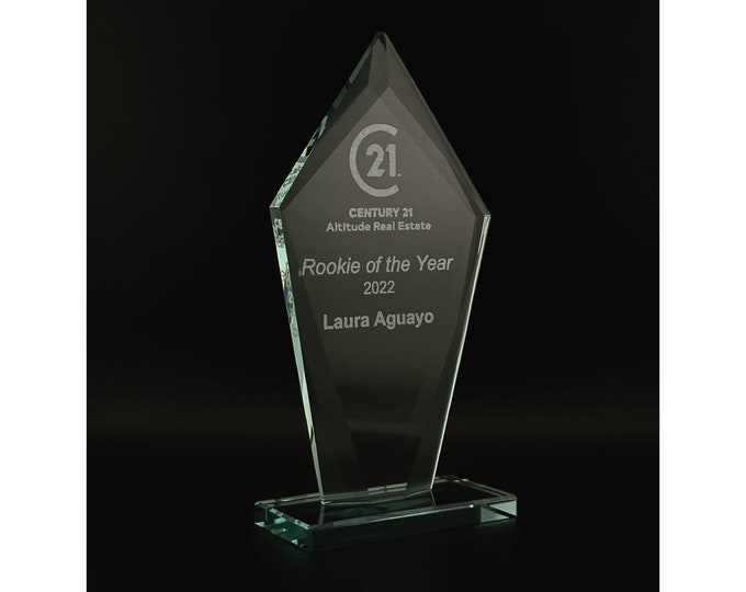 Engraved Diamond Glass Award - Engraved Appreciation Awards - Personalized Retirement Awards - Etched Sales Award - Custom End of the Year