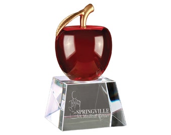 Red Crystal Apple with Clear Base - Teacher Appreciation - Educator Recognition - School Awards - Custom Etched Glass Apple Award