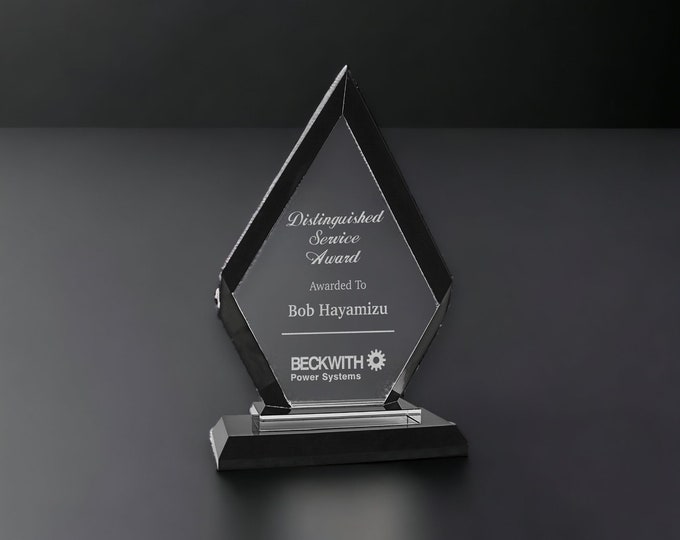 Engraved Diamond Glass Award Recognition Trophy Sales/End of the Year Retirement Award Etched Business Logo Awards Black Glass Trophies