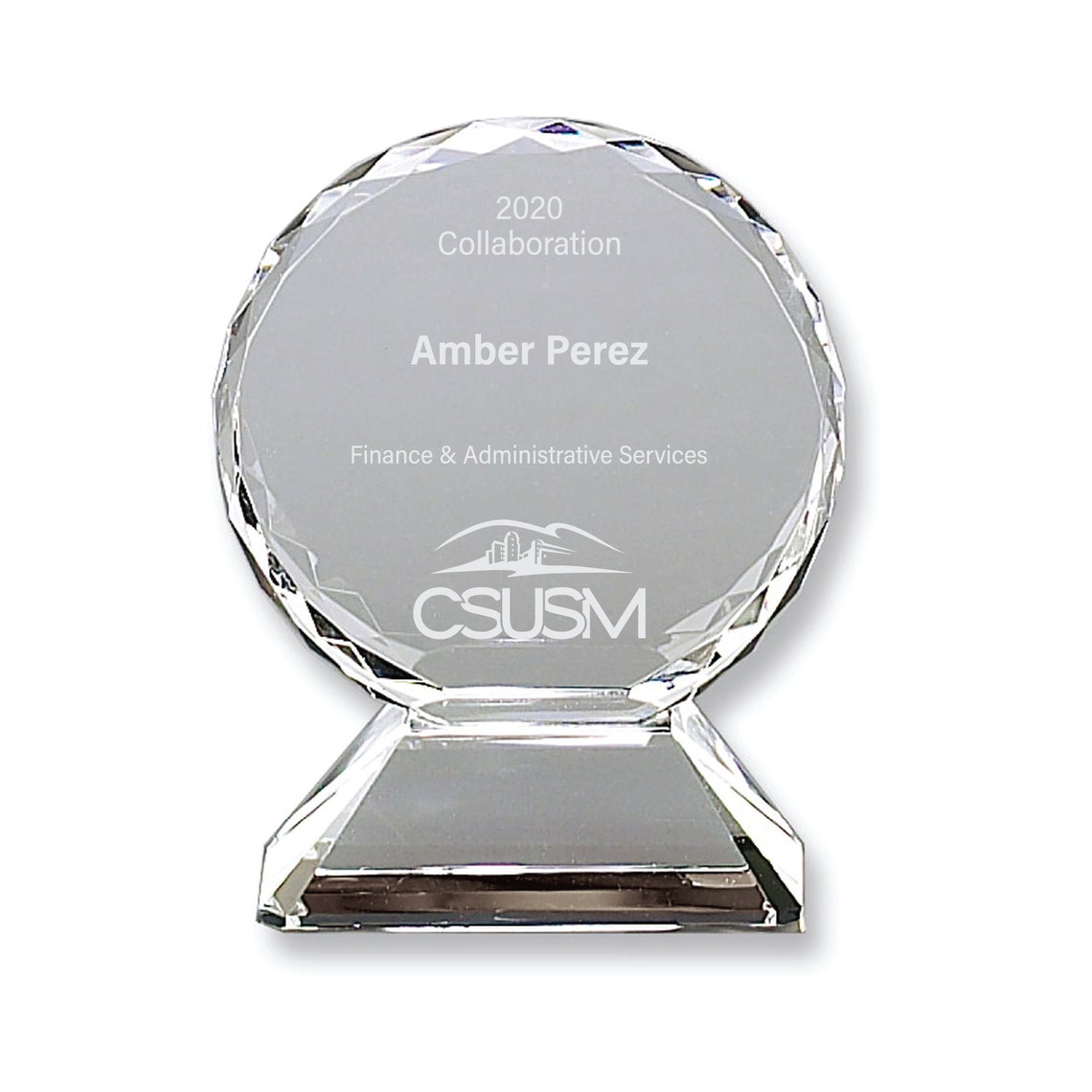 Engraved Round Crystal Award Deep Etched Trophies Retirement Etsy