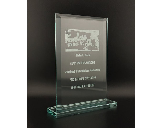 Engraved large glass plaque recognition employee award business logo trophies custom engraved staff awards retirement awards glass plaque