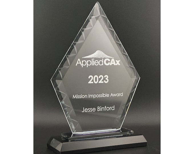 Engraved Diamond Accent Glass on Black Base Award - Personalized Teardrop Glass Award Gift - Etched Sales Team Trophies - Point Glass Award