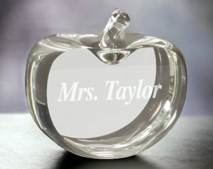 Flat Crystal Apple Gift -Teacher Appreciation-Educator Recognition-School Awards-Custom Etched Glass Apple Award-Personalized Teacher Gift