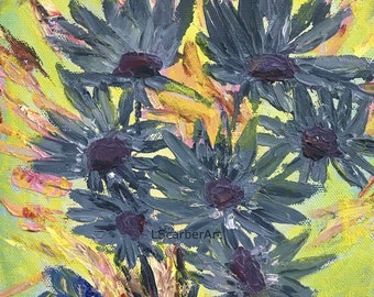 Original oil painting, "Flowers Darkly", abstract bunch of dark flowers tied with ribbon; 8x10 on canvas, wall art, home decor,ready to hang