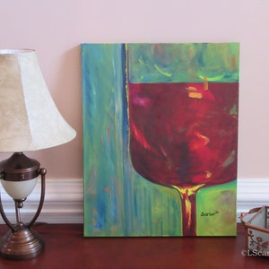Claret, Abstract; Original Oil on Canvas Painting, Wine, 16x20, Glass of Wine, Handmade, Great gift idea, Wineglass Red wine, ready to hang