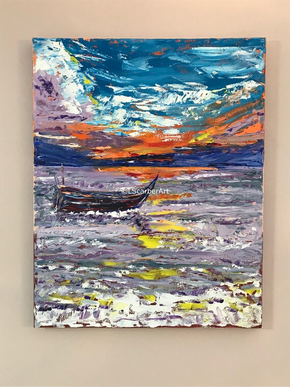 Art & Collectibles Painting Oil Girl on the Sea Artwork Seascape Oil ...