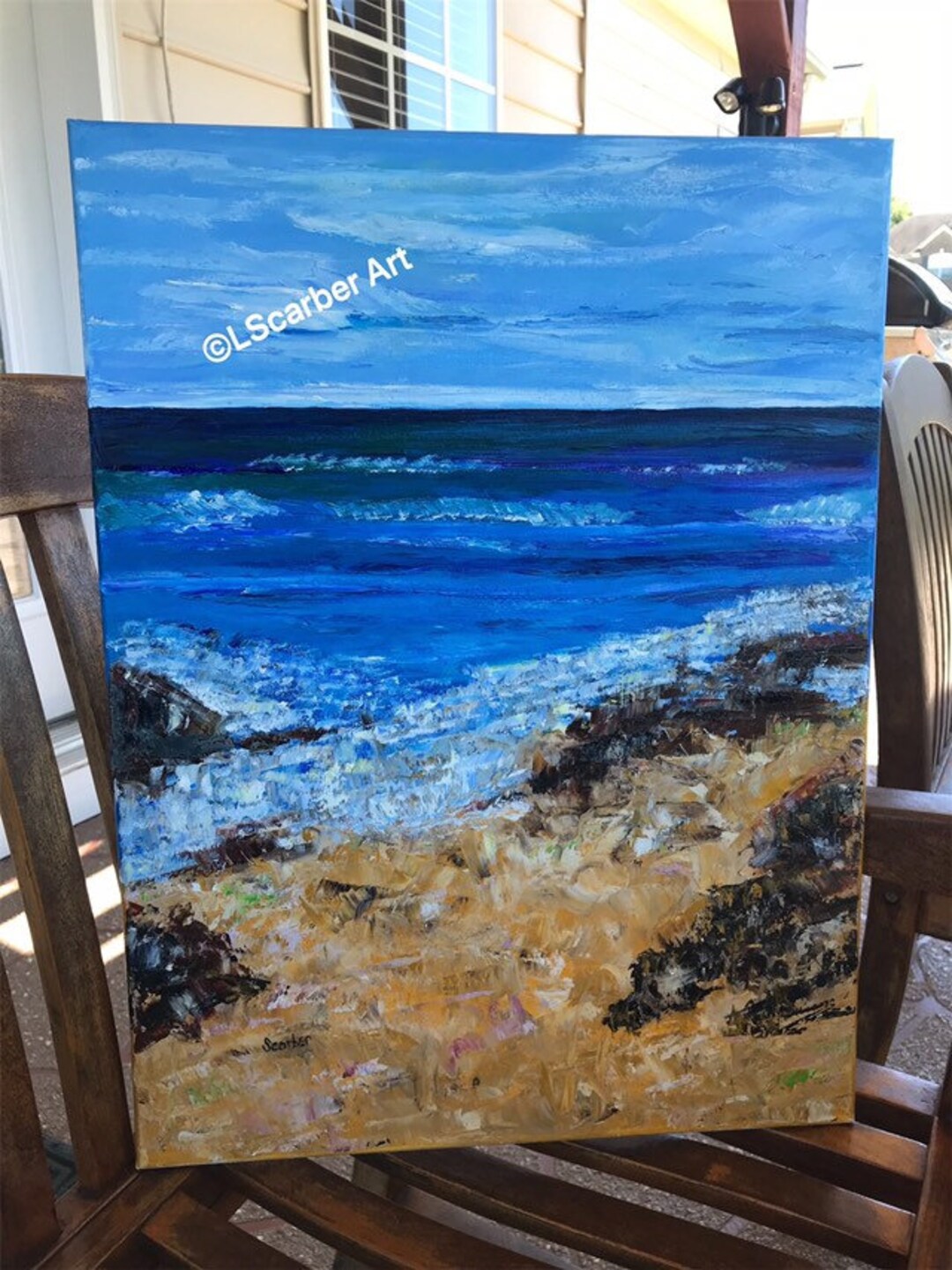 Pebble Beach, 18x24 Oil Painting, Beach Scene, Splashing Waves, Rocky