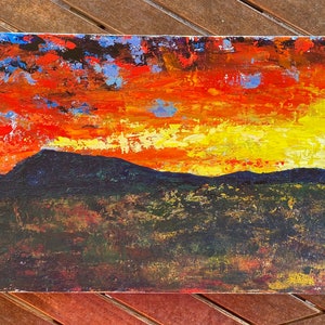 Over the Ridge, Again original acrylic art by LScarberArt 24x12 canvas. Sunset, sunrise. image 2