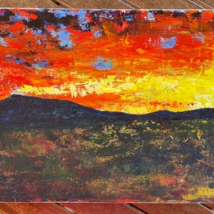 Over the Ridge, Again original acrylic art by LScarberArt 24x12 canvas. Sunset, sunrise. image 1