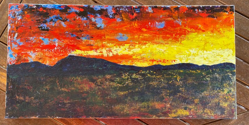 Over the Ridge, Again original acrylic art by LScarberArt 24x12 canvas. Sunset, sunrise. image 1