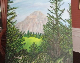 Austrian Alps, Large; Wall art, Oil on Canvas, Painting, 20x16, Sound of Music, mountains, trees, woods, Europe, alps, 16x20, impressionist