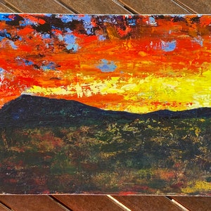 Over the Ridge, Again original acrylic art by LScarberArt 24x12 canvas. Sunset, sunrise. image 3