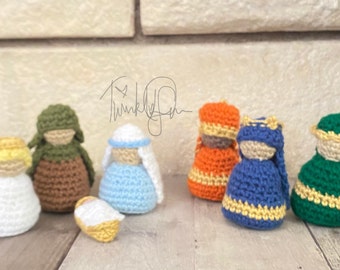 Crochet Nativity Set, Nativity Scene, Holy Family, Mini Nativity Set, Miniature Nativity Set, Tiered Tray Decor, Nativity Set Handmade