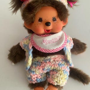 Cotton Candy Monchhichi Outfit | Handmade Doll Clothes Set | Pastel Shorts & Vest for Monchhichi Doll | Cute Collectible Accessories