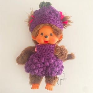 Grape Outfit, Monchichi Grape Outfit, Purple Hat and Overalls, Grape  Hat, Crochet Outfit, Crochet Purple Costume, Miniature Doll Clothes