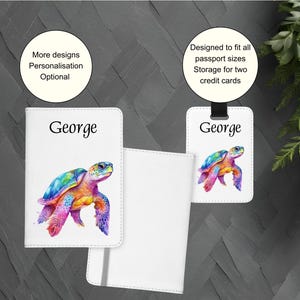 SEA TURTLE PERSONALISIERTE Kinder Passhalter für Ocean Travel Inspiration, Kundenspezifisches Regenbogen Geschenk für Kind Küstentier Aquarell Lagerung
