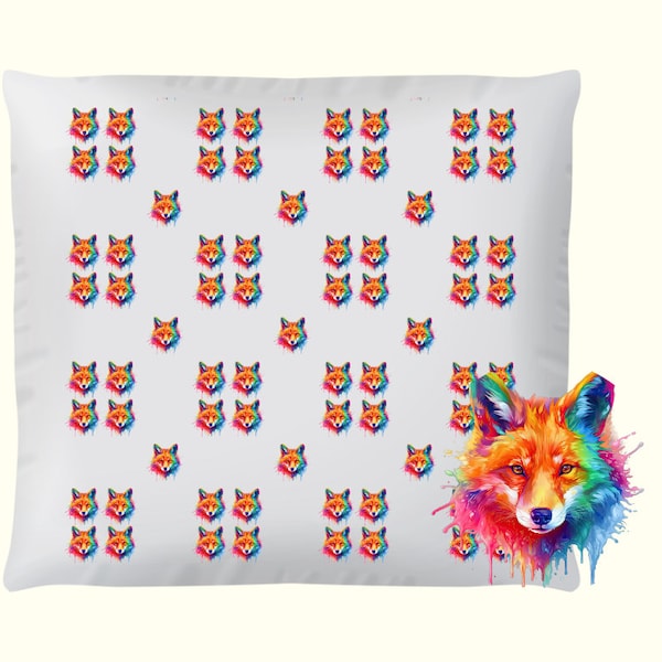 FOX SCATTER CUSHION Cover Gift, Animal Print Vixen White Plush Pillow, Unique Colourful Garden Room Fox Home Decor Theme Gift for Youself