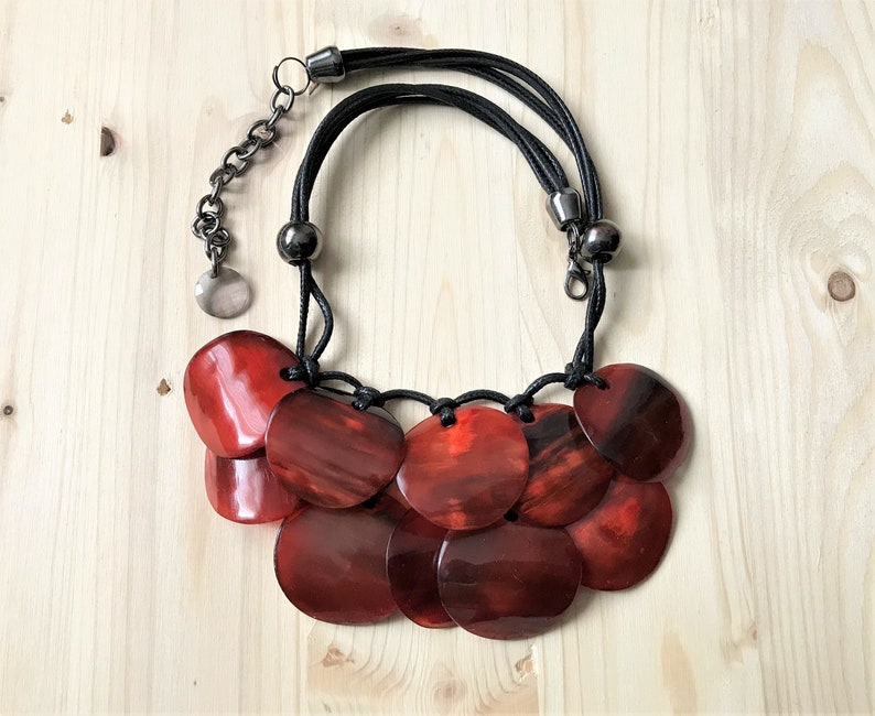 strands necklace big round rondelle beads 80s VTG copper color Braided flat curved washer