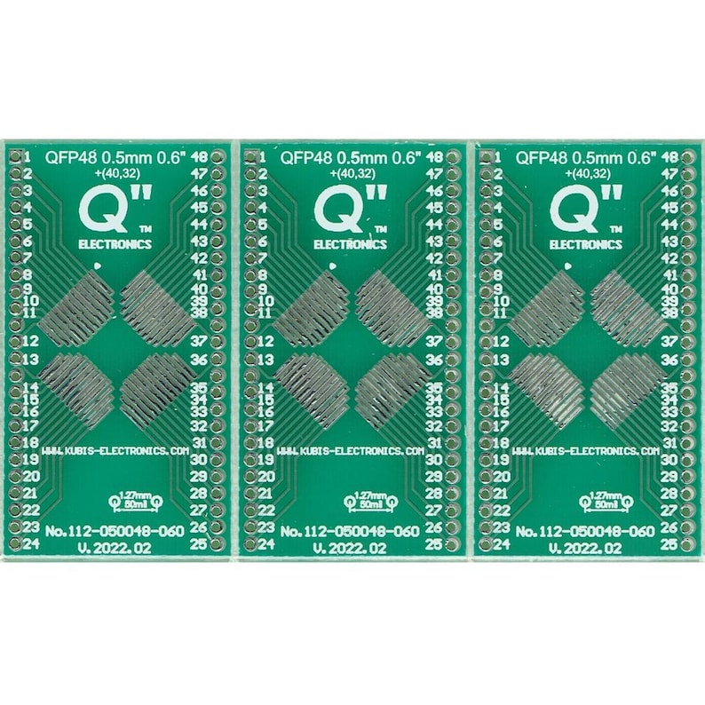 PCB printplaat QFP48,LQFP48,SQFP48,TQFP48 0.50mm op DIP 0.6" (1.27mm pin raster). afbeelding 1