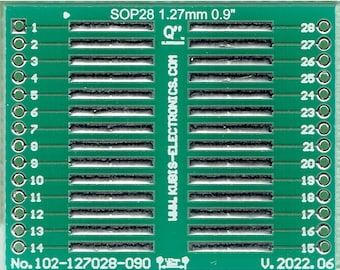 SO28,SOJ28,SOP28,SOIC28 1.27mm(0.05") to DIP 0.9" (1.27mm pin raster).