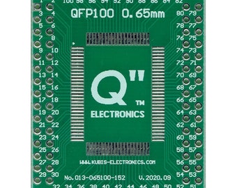 Adapterplatine für QFP100,LQFP100,MQFP100,PQFP100,TQFP100 mit 0.65mm Rastermaß auf 2xIDC2x15,2xIDC2x10 Steckverbinder.