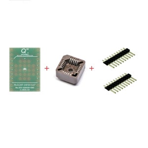 May include: A brown plastic PLCC20T-DIP20 0.6" socket with two sets of 20-pin headers. The socket is designed to hold a 20-pin integrated circuit (IC) chip.