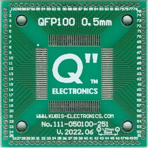 PCB printplaat QFP100,LQFP100,SQFP100,TQFP100,VQFP100 0.50mm op 4 x IDC1x25 (1.27mm pin.raster).