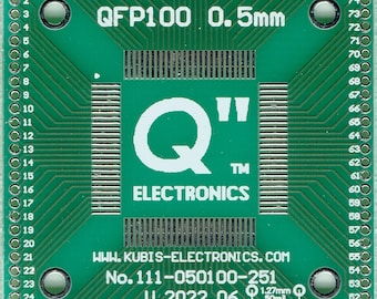 PCB printplaat QFP100,LQFP100,SQFP100,TQFP100,VQFP100 0.50mm op 4 x IDC1x25 (1.27mm pin.raster).