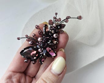 Black burgundy gothic hair clip for women, Black garnet bridal hair piece, Bridal hair clip, Prom hair clip, Burgundy Wedding hair clip