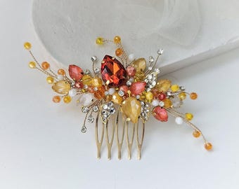 Burnt Orange yellow bridal hair comb, Terracotta hair comb, Tangerine yellow hair comb, Orange yellow wedding,  Orange Bridal Hair Accessory